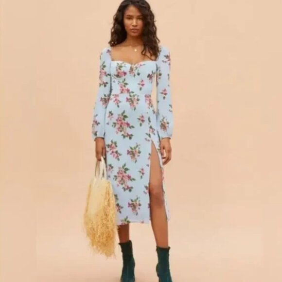 Reformation Dresses & Skirts - Reformation Shelby Floral Midi Dress in Giulia (Blue) 10